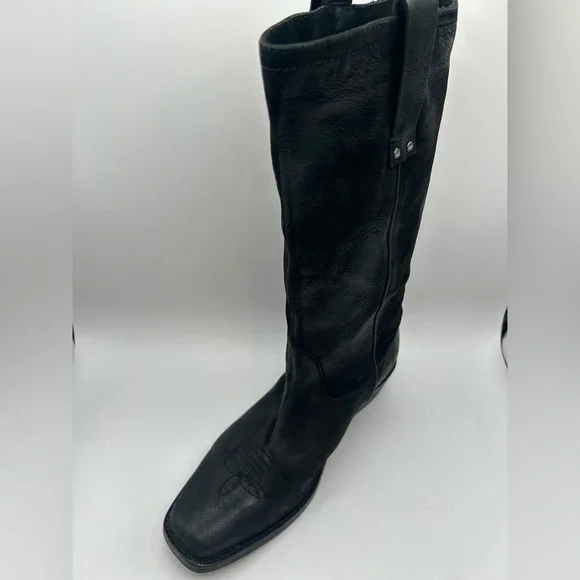 Vintage Foundry Aliza Cowboy Cowgirl campus riding boot black Leather square toe - Picture 8 of 17